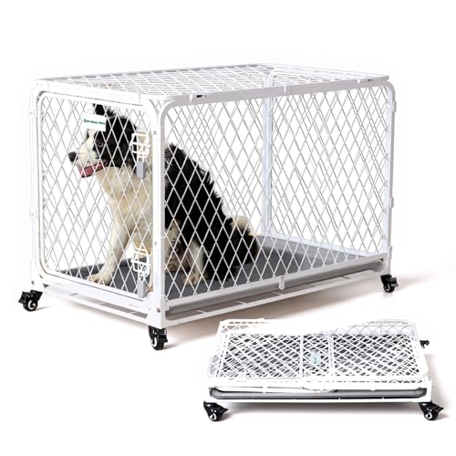 Gardner Pet Gabbia Pieghevole per Cani, Trasportino in Rete a Diamante, 92 X 57 X 59 Cm, Senza Montaggio, Con 4 Ruote Bloccabile, Vaschetta Estraibile, Gabbia Portatile per Cani di Taglia Media/Grande