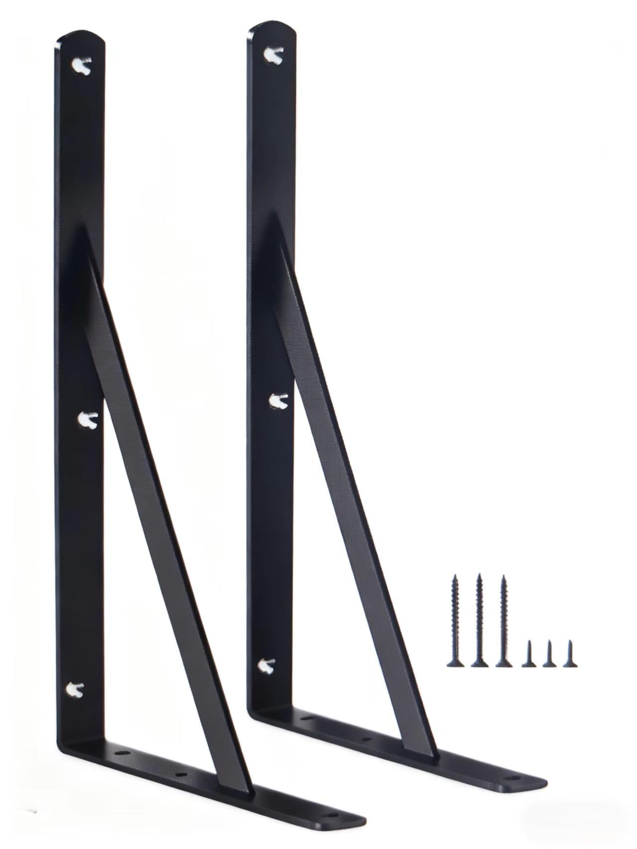 2 Pack L12 x H 8" Black Heavy Duty Shelf Brackets with Screws Metal Shelf Brackets Shelf Support Angle Brackets for Shelves L Brackets Heavy Duty Floating Shelf