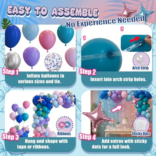 Image of 148pcs Stich Blue Purple Pink Balloon Arch Garland Kit Silver with Palm Leaves Foil Star for Hawaii Tropical Cartoon Summer Pool Theme Party Gender Reveal Decorations (Pack of 2)