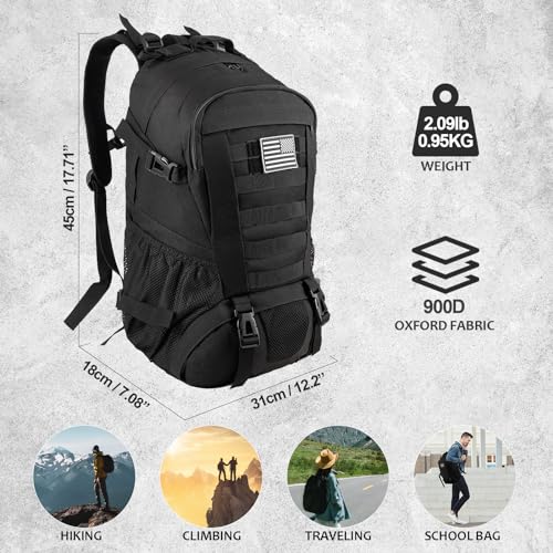 Jueachy Tactical Backpack for Men Hiking Day Pack Molle Military Rucksack Waterproof 30L EDC Bag with USA Flag Patch - Image 3