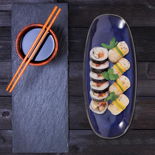 Plato de cerámica azul para sushi y snacks miniatura 7