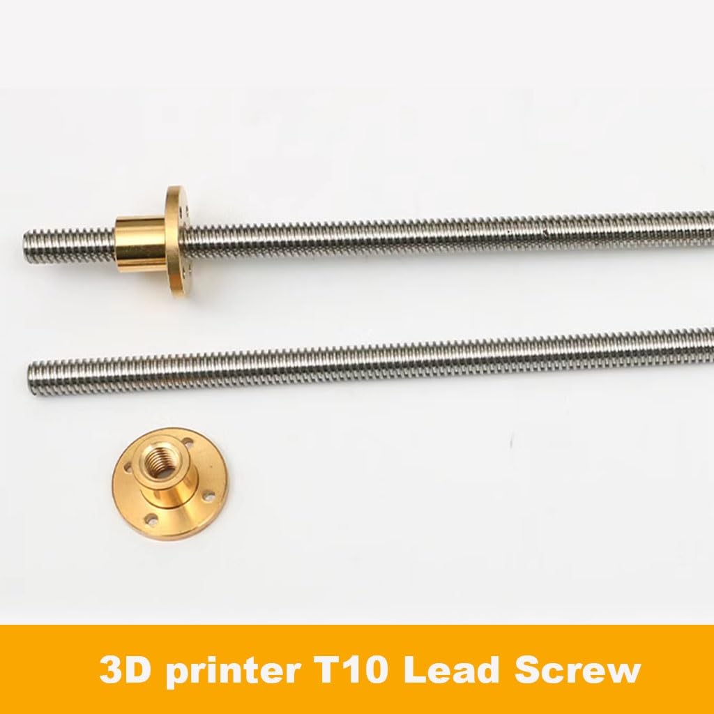 Varilla roscada de acero inoxidable, 1 pieza T10 de acero inoxidable for impresora 3D CNC, longitud 100, 200, 300, 400, 500, 600, 700, 800, 1000 mm, paso de 10 mm, tornillo y tuerca de cobre.