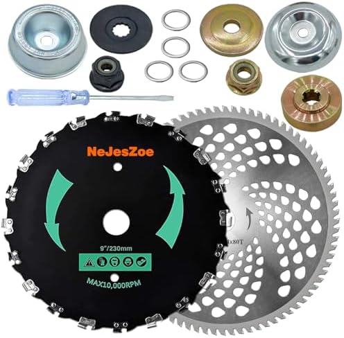 NeJesZoe 9” x 20T Chainsaw Tooth Brush Cutter Blades 10" x 80Teeth Weed Trimmer Saw Blade with Universal Adapter Kits for Weed Eater, Brush Cutters, String Trimmers, and Weed Wreckers