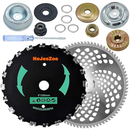 NeJesZoe 9” x 20T Chainsaw Tooth Brush Cutter Blades 10" x 80Teeth Weed Trimmer Saw Blade with Universal Adapter Kits for Weed Eater, Brush Cutters, String Trimmers, and Weed Wreckers