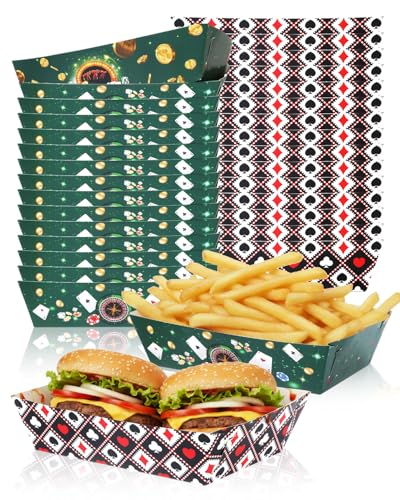 30 Pcs Casino Party Disposable Snack Trays - Las Vegas Poker Themed Serving Trays for Casino Night Birthday Party Food Decorations