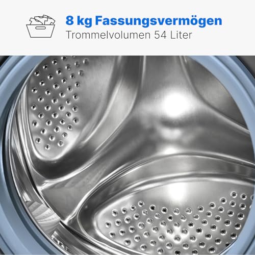 Bomann® Waschmaschine 8kg | max. 1400 U/min | 10 Jahre Motor-Garantie | robuster, leiser & langlebiger Invertermotor | 15 Waschprogramme | LED-Display | mit Dampffunkt. | WA 7185 Titan - Schwarz - 0