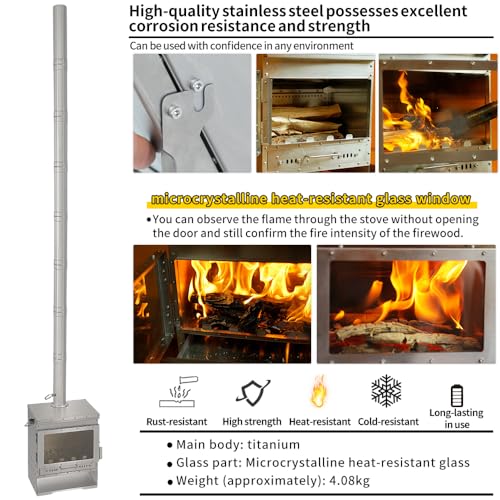 Soomloom Titanium Secondary Burning Fireplace VistaV Smokeless Wood Stove Glass Window Portable Firewood Heater Tent Cooking BBQ Campfire Outdoor Camping Warmer, 43x27x37 - Image 3