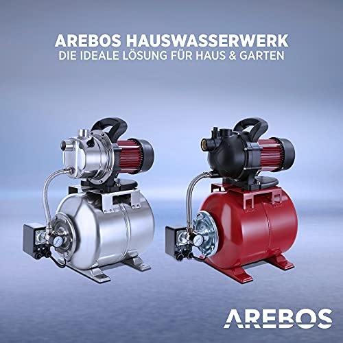Arebos Hauswasserwerk | 1200 Watt | Fördermenge 3800 l/h | Förderhöhe 48 Meter | 19 l Tank