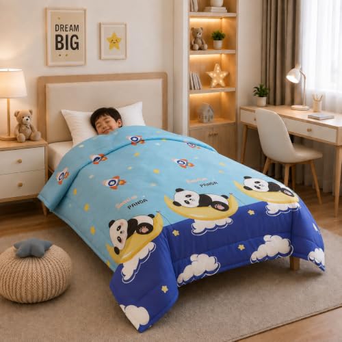 Image of Filymore Kids Comforter for Single Bed 90 x 60 Inches | Cloud Panda Print Comforter | Soft Microfiber Reversible AC Comforter | Lightweight All Season Quilt for Boys & Girls | Ultra Soft Bedding
