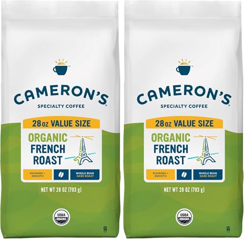 Image of Cameron's Coffee Roasted Whole Bean Coffee, Organic French Roast, 28 Ounce (Pack of 2)