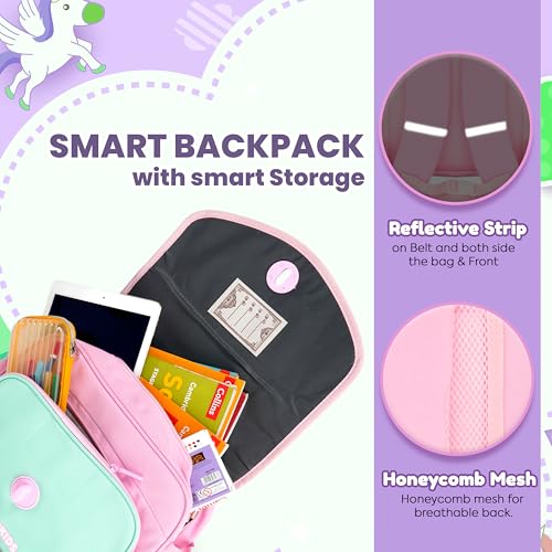 Image of Storite Unicorn Kids School Backpack for Girls (Class 2-6) 13L | Rectangular Pastel Design with Flap & Rotating Lock | Padded Back & Tablet Compartment