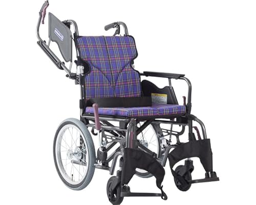モダン Bスタイル 介助式車椅子 多機能タイプ 中・高床タイプ KMD-B16-42-H 紫チェック(A11) 座幅42cm 座面高さ45cm 肘掛跳ね上げ 脚部スイングアウト エアータイヤ仕様 カワムラサイクル