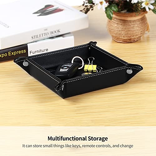 Image of YAPISHI Key Dish Bowl for Men, Entryway Catchall Holder Bedside Table Valet Tray for Pocket Stuff, PU Leather Nightstand Organizer for Dice /Coins /Wallet /Watch /Rings /Sunglasses, Dresser /Coffee Table