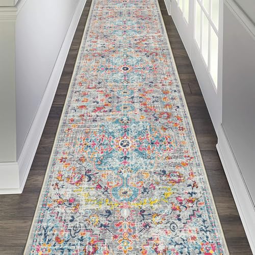 Pauwer Boho Hallway Runner Rug 2'6'' x 12' Washable Entryway Area Rugs Non Slip Farmhouse Vintage Floor Mat Long Carpet Runner for Hallways Laundry Room Kitchen Bathroom Bedroom