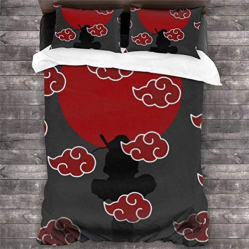 Parure de lit avec housse de couette et 2 taies d'oreiller 80 x 80 cm, motif manga animé, cadeau pour garçon (140 x 200 cm) Cover