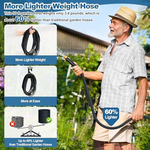 Image of Garden Hose 50ft Lightweight, Non-Expanding, Leak-Proof Metal Connector, No-Knot No-Tangle, Easy to Store and Carry, Wear-Resistant, 3 /4GHT Flexible Water Hose, Hose for Yard, Garden, Outdoor