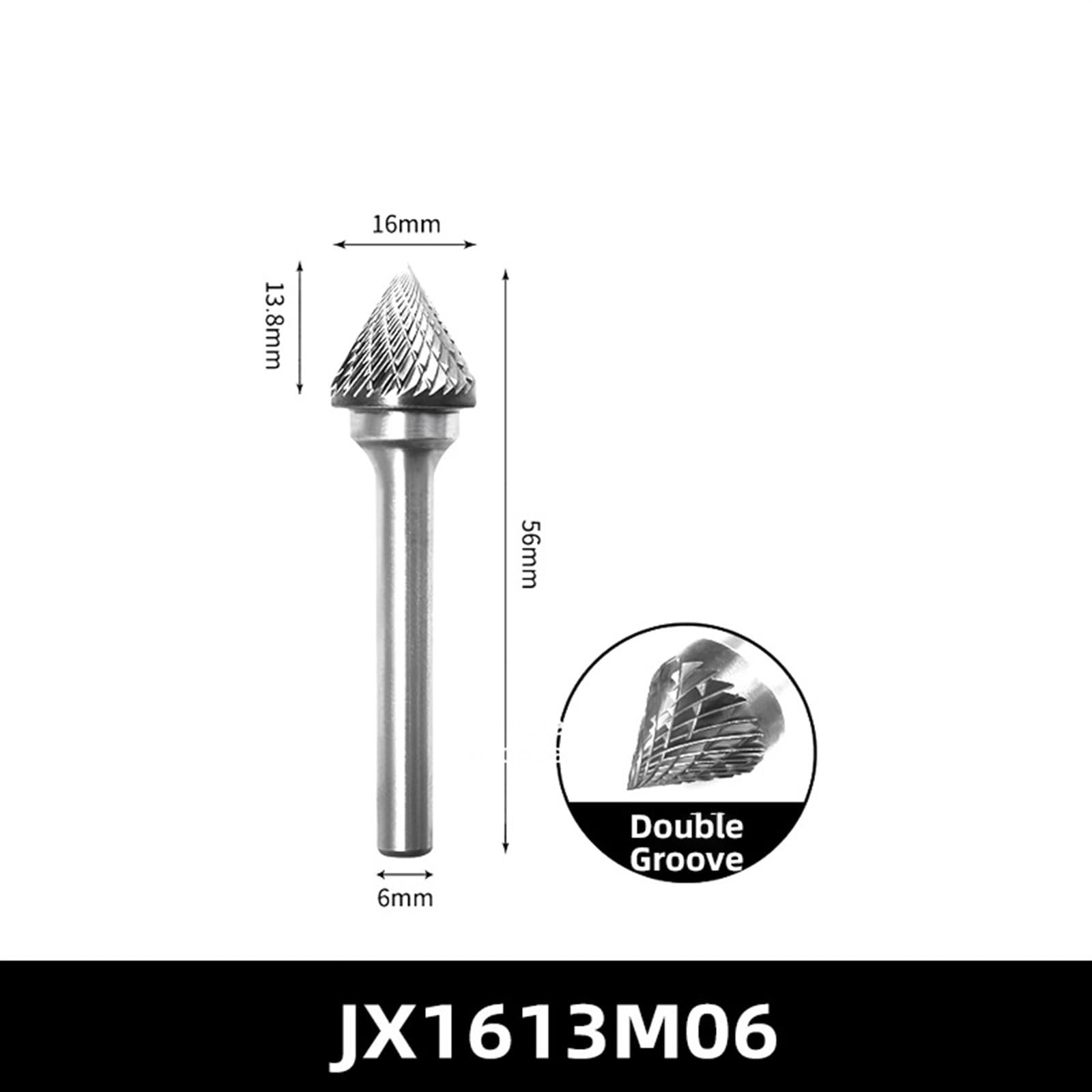 Doppel-Rotationsfräser aus Wolframkarbid, 6-mm-Schaft, J-Typ, Karbidlegierung, Drehfeilen, Frässtifte, Kalkkern, 10-tlg.-Set(JX1613M06 1PC)