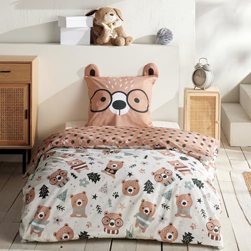 Bettwäsche Set Bär 2-teilig - 135x200 cm Deckenbezug & 80x80 cm...