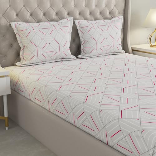 Image of Raymond Home 200TC Affair Cotton Rich Super Soft Geometric Double Bedsheet (2.29 Mx2.54 M) with 2 Pillow Covers(46 CM x 69 CM) - Grey