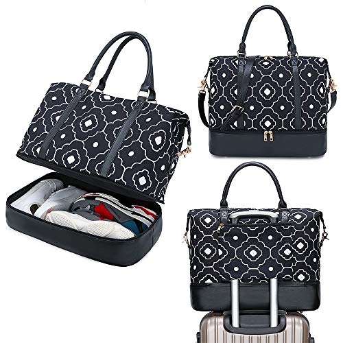 Travel Weekend Bag Womens Overnight Carry on Shoulder Duffel Beach Tote Bag Quincunx black wigh shoe compartment