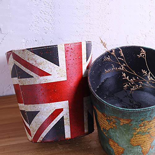 Jianeexsq 0430-US Wastebasket British Style Trash Bin Union Jack World Map Pattern Pu Leather Waterproof Decorative Trash Can Garbage Can 10L thumb #3