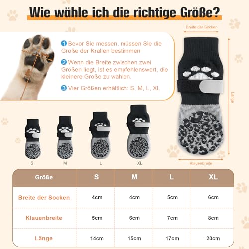 Alishomtll 2 Paar Doppelseitige Anti-Rutsch Hundesocken, Weiche Pfotenschutz Hunde mit Verstellbaren Riemen Klettverschluss, Hundeschuhe Socken für Innenbereich auf Hartholzböden (Schwarz, M)