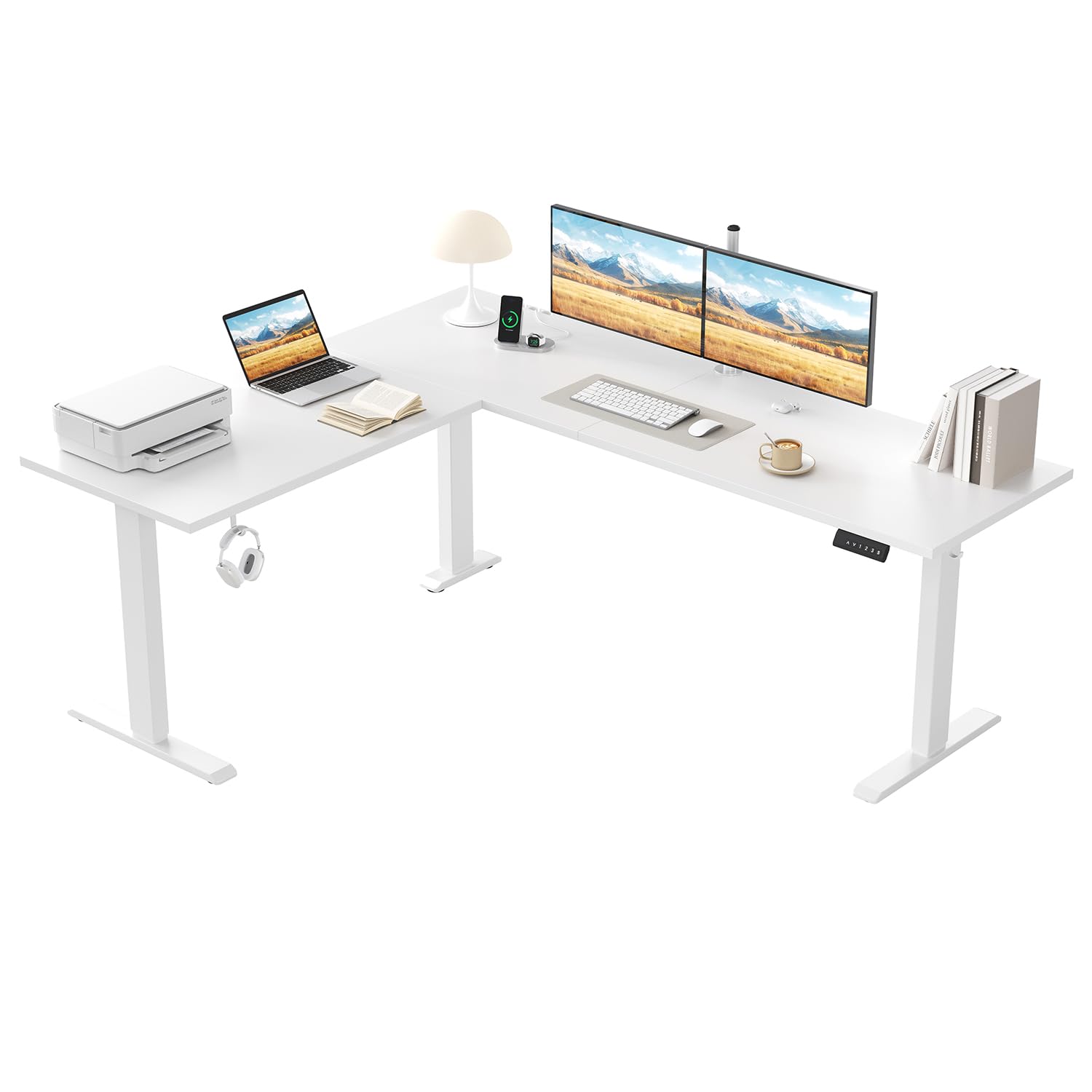 Klicelor L-förmiger Elektrischer Schreibtisch Höhenverstellbar, 160 x 140 cm L Form Stehschreibtisch mit 3 Memory-Funktionen und Antikollisionstechnologie, ergonomischer Computertisch, Weiß