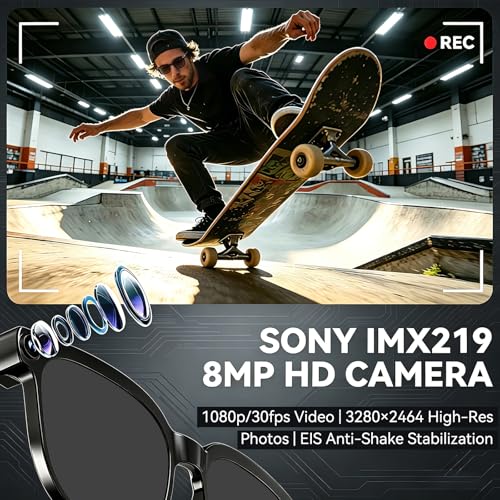 Image of AI Smart Glasses with Camera,8MP Camera Glasses,1080P Anti-Shake Video Recording, Real Time Translation,AI Voice Assistant,Object Recognition,Bluetooth Sunglasses for Men Women(Black Lenses)
