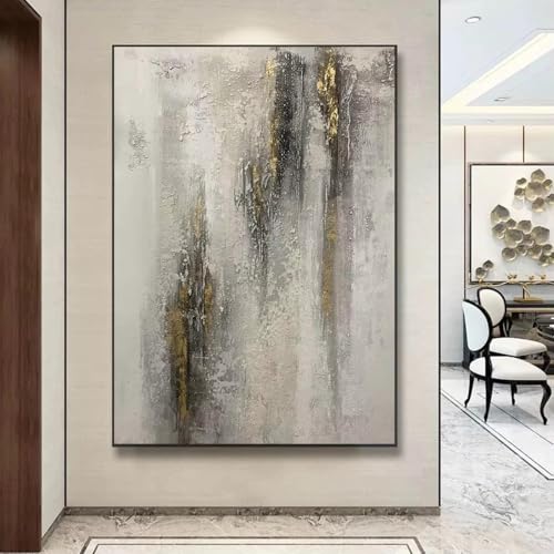 Décoration murale abstraite grise et dorée minimaliste 90x155cm