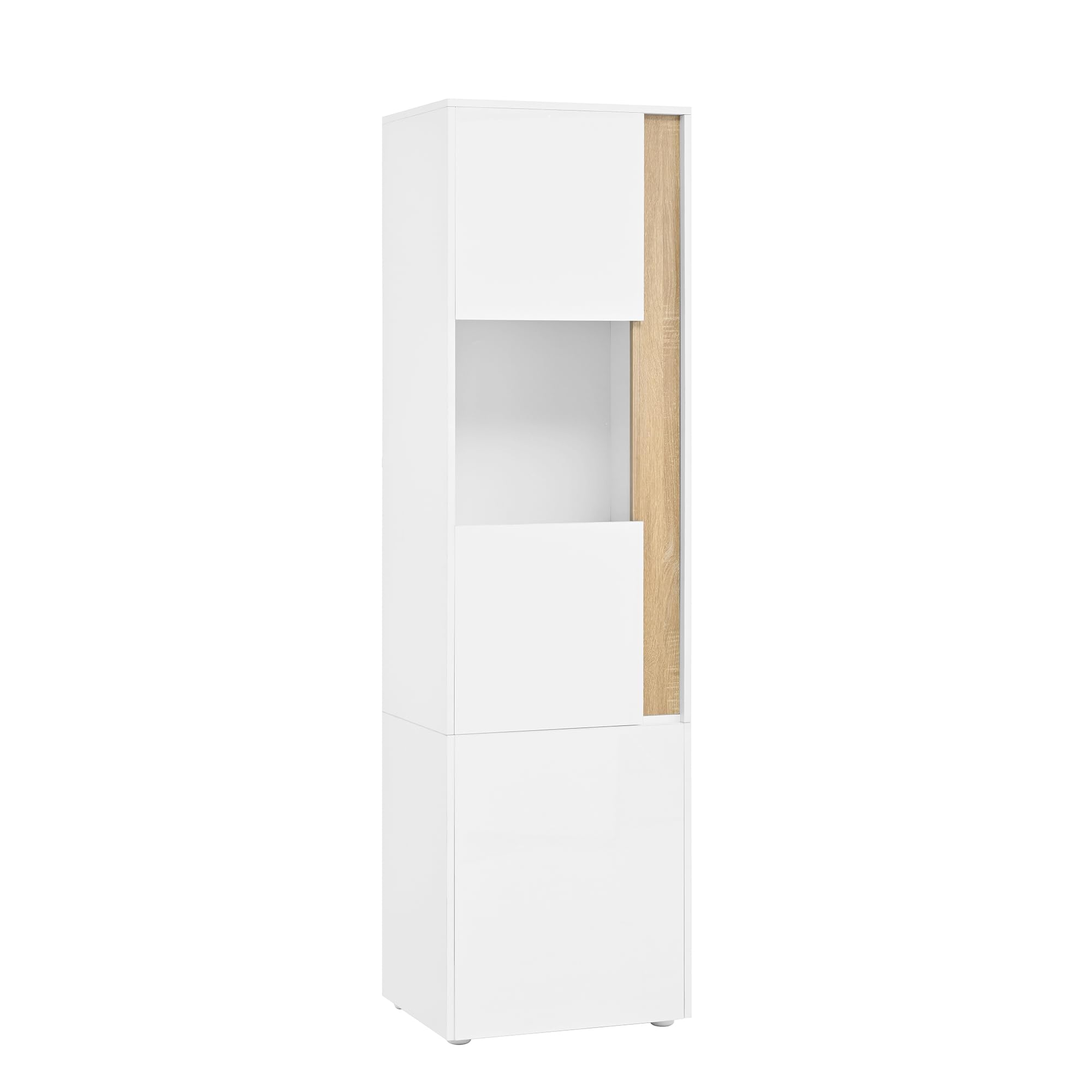 Vitrina de 50 x 40 x 179 cm, mueble de almacenamiento, armario alto, 2 puertas (una de ellas de acrílico), adecuada para salones, oficinas y cocinas, color blanco y natural