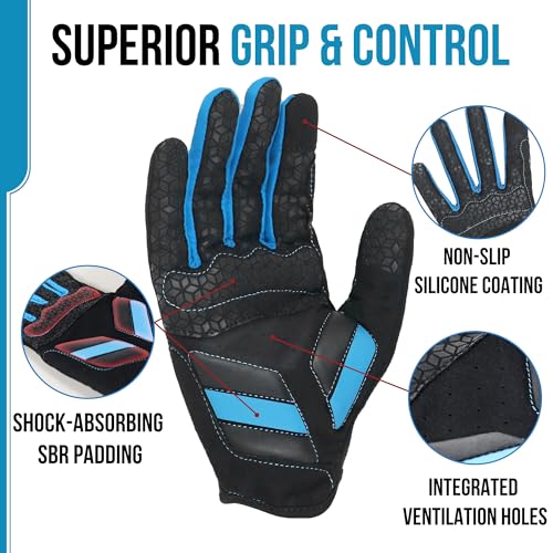 Image of HANDLANDY Baseball Batting Gloves for Adult Youth, Grip Breathable Softball Batting Gloves Fit Men Kids Boys Girls (Black-Blue, Adult Large)