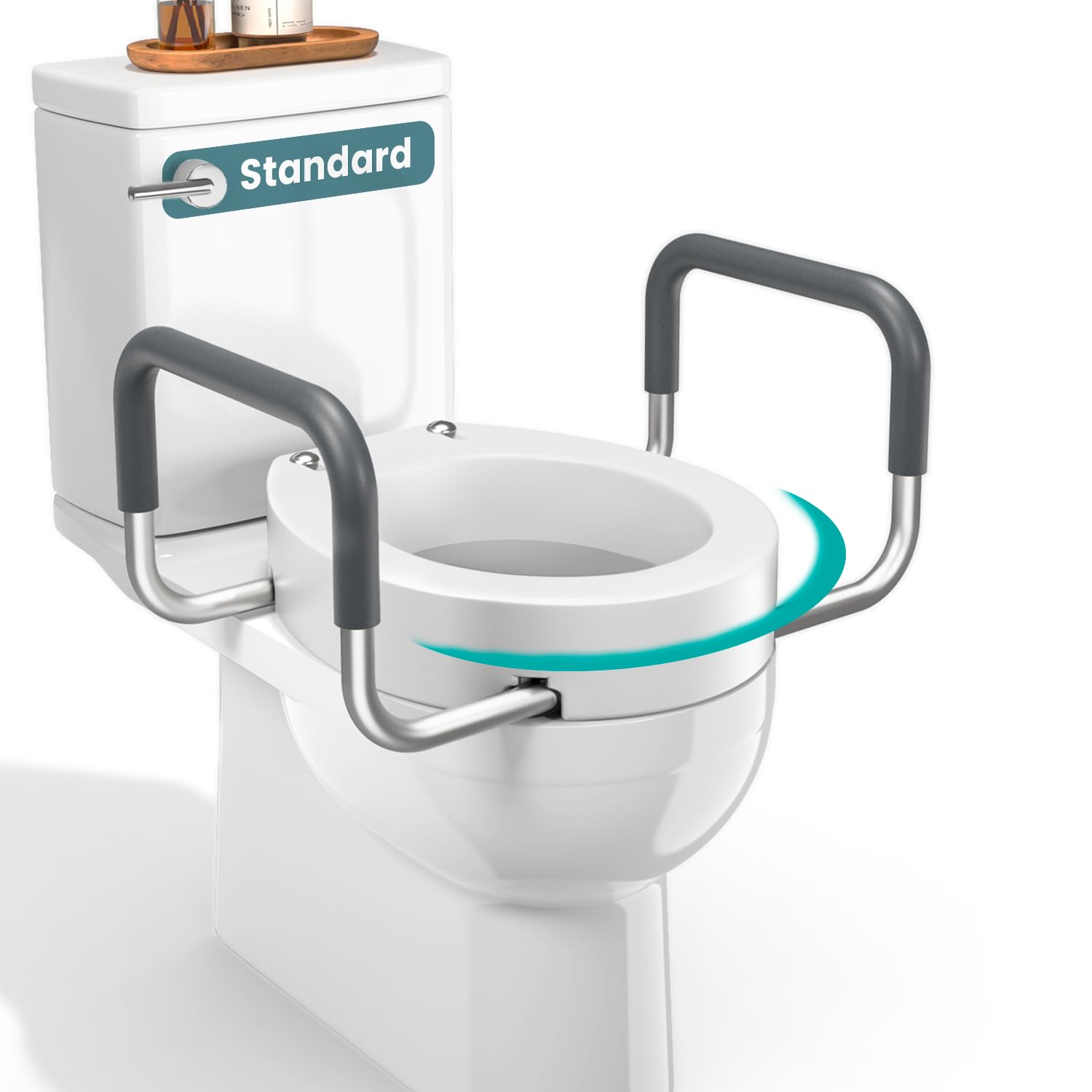 PELEGON Erhöhter Toilettensitz mit Griffen (136 kg) Toilettensitzerhöhungen für Senioren, erhöhter Toilettensitz für Behinderte, Toilettensitz für ältere Menschen und Behinderte, Standardsitz