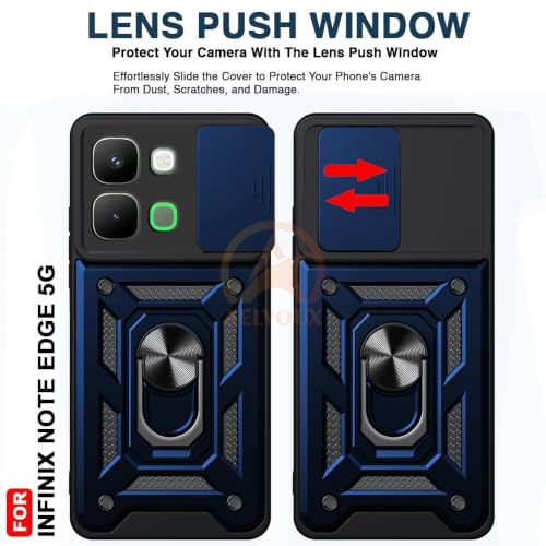 Image of Armor Bumper Back Cover Case for Infinix Note Edge 5G | Rotating Camera Cover, Ring Holder & Kickstand | Heavy Duty & 360 Degree Protection Infinix Note Edge 5G Back Cover (Blue)