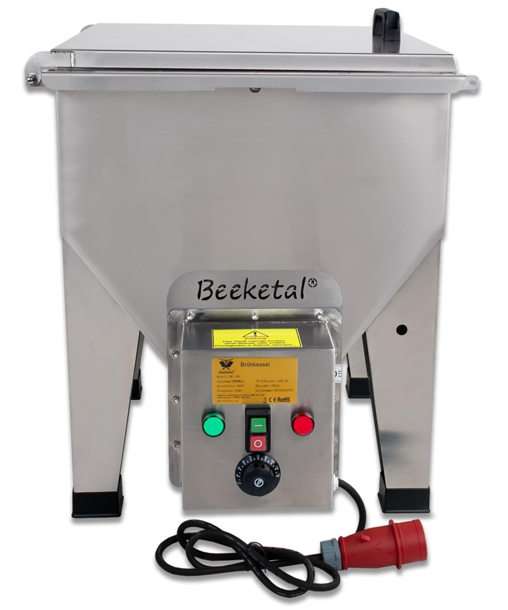 Beeketal 'BK-160' Brühautomat max. 148 Liter Kapazität inkl. Ablasshahn | 30-120 °C | Brühkessel aus Edelstahl als Geflügelbrühautomat oder Wurstkessel | 5000 Watt (400V-50Hz/16A) Starkstrom