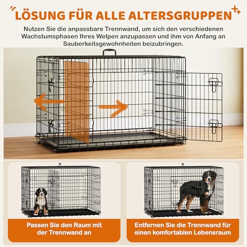 Yaheetech Hundekäfig 122 x 71 x 78 cm klappbar mit Trennwand, 2 Türen, Hundebox für zuhause mit ausziehbare Bodenschale, Transportkäfig Auto, Hundetransportbox Drahtkäfig für Hunde Welpe, XXL, Schwarz
