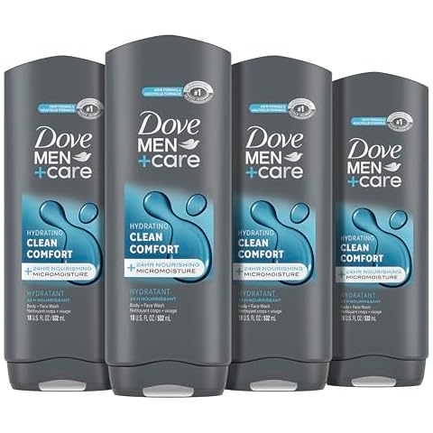DOVE MEN + CARE Body and Face Wash Clean Comfort 4 Count for Healthier and Stronger Skin Effectively Washes Away Bacteria While Nourishing Your Skin, 18 oz Cover