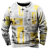 Sudadera de manga larga para hombre con cuello redondo, moda con textura impresa, camiseta de corte estrecho 2023 casual de talla grande suelta para exteriores, 05-amarillo, XXXXL