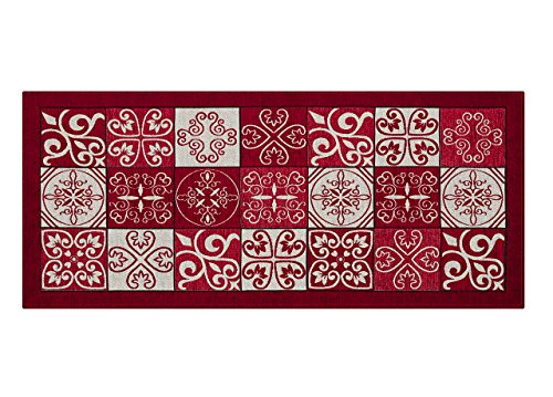 BIANCHERIAWEB Tapis de Cuisine antidérapant Lavable, Tapis de Cuisine mesurant 55 x 80 cm, fabriqué en Italie avec Motif faïence Rouge, Tapis de Couloir,...