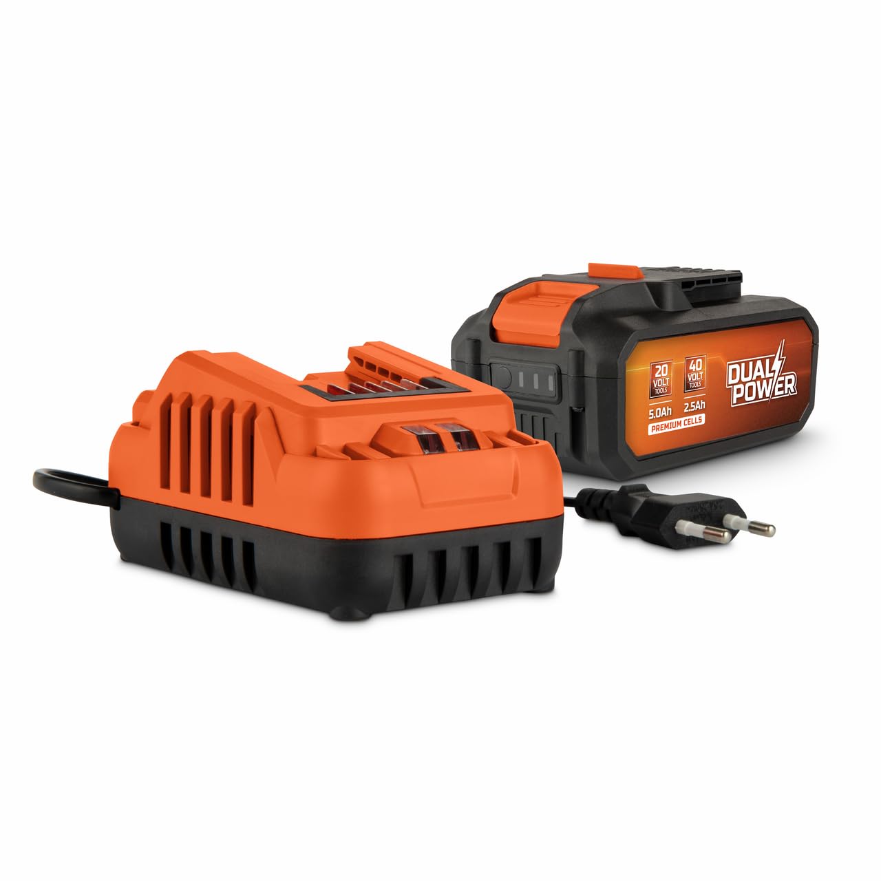 Batterie et chargeur - Dual Power - POWDP90640 - Batterie 2,5Ah/5,0Ah de 2x20V et chargeur - Outils de bricolage sans Fil