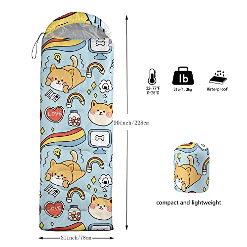 Bolsa de dormir infantil Datura home para niños, diseño Shiba Inu, ligera, cálida, impermeable y resistente al frío para camping y senderismo (Shiba Inu 32"x90") miniatura 3