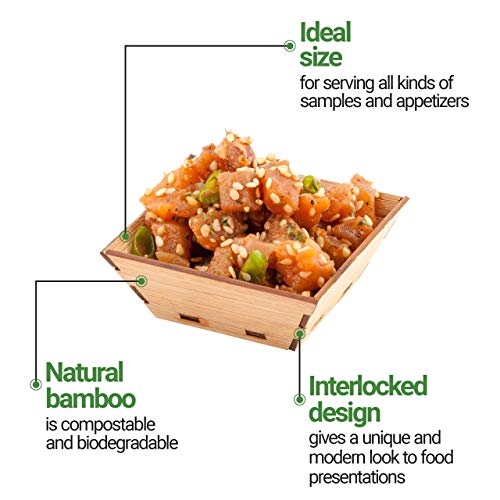 Image of Restaurantware 1.5 Ounce Appetizer Cups 100 Square Mini Dessert Cups - Durable Disposable Bamboo Tasting Bowls Sustainable For Snacks And Samples