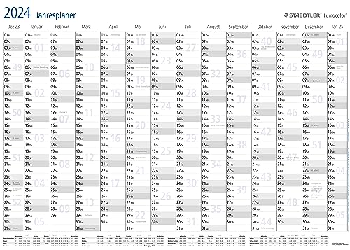 STAEDTLER Jahresplaner Set 2026 Lumocolor, trocken und feucht abwischbar, DIN A1, inklusive Lumocolor correctable F schwarz, aus robustem Kunststoff, 641 YP-1 DE