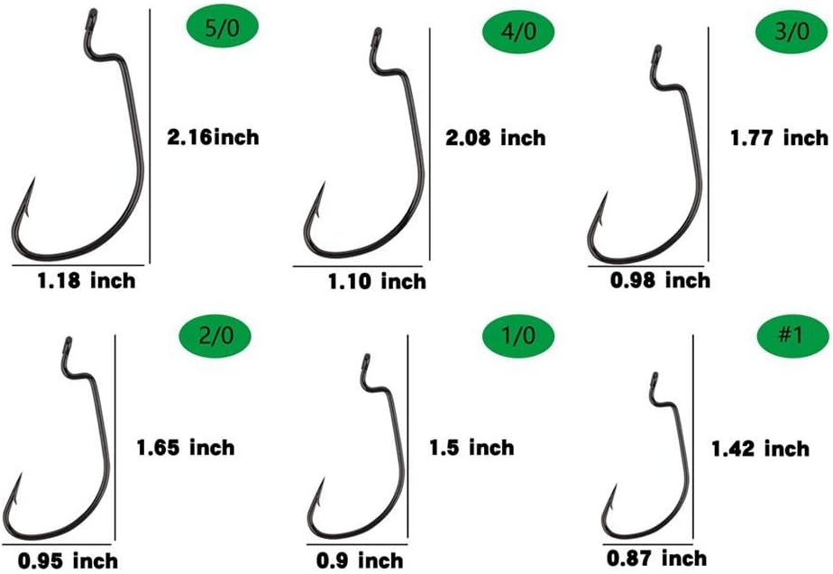 60pcs Offset Worm Hook High Carbon Steel Wide Gap Bait Jig Fish Hooks with Plastic Box #1-5/0 : Everything Else