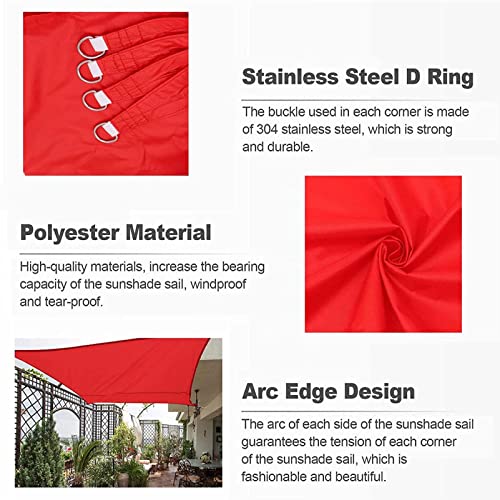 5x6m Waterproof Red Rectangle Sun Shade Sail, Sun Shade Sails for Garden, Patio, Balcony, and Pergola - 98% UV Block with Free Rope - Image 4