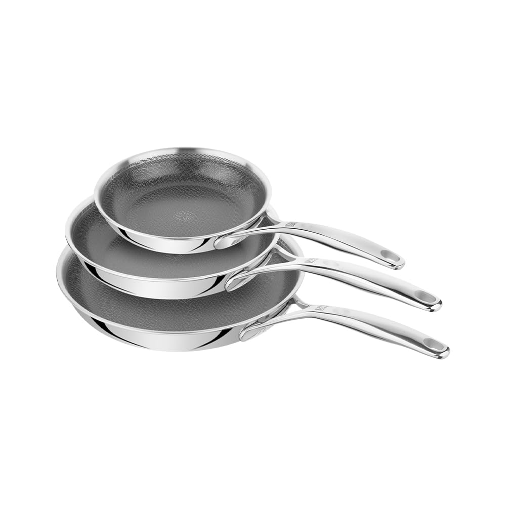ZWILLING Peak Lot de 3 poêles à frire (20, 24, 28 cm), en acier inoxydable, revêtement en nid d'abeille, anti-adhésif, particulièrement résistant aux rayures, tous types de feux, compatible avec