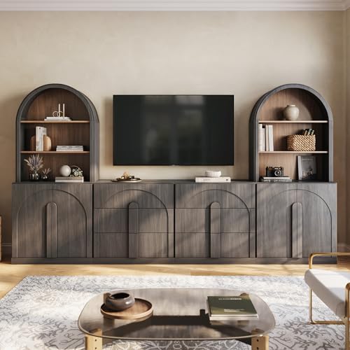 Image of BELLEZE Bijou 126 inch Wall Unit 6-Piece Modular TV Stand - Ebony