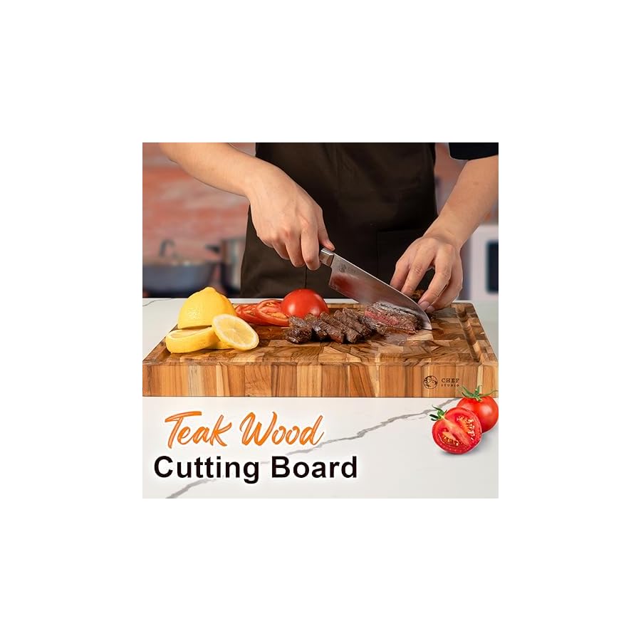 Large-Teak-Wood-Cutting-Board-End-Grain-Butcher-Block-Cutting-Board-For-Kitchen-Big-Wooden-Kitchen-Carving-Chopping-Boards-Juice-Groove-Reversible-Hand-Grips-Size-158x11x137-inch Chef Studio Large Teak Wood Cutting Board, End Grain Butcher Block Cutting Board For Kitchen, Big Wooden Kitchen Carving Chopping Boards, Juice Groove, Reversible, Hand Grips, Size 15.8x11x1.37 inch