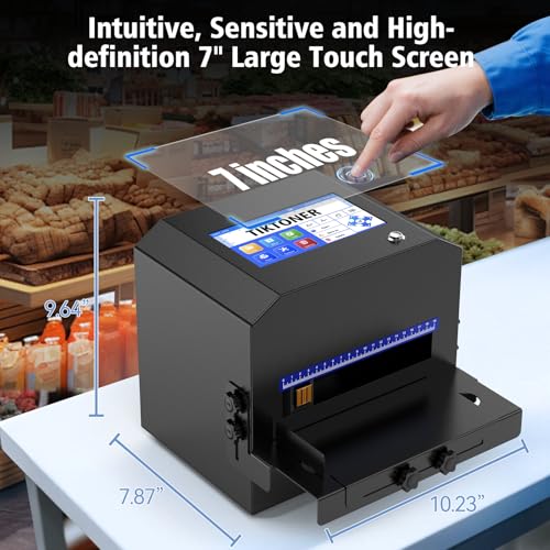 Image of Inkjet Coding Machine with 42ml Fast Dry Ink Cartridge, Date Printing Machine with 7 inch Touch Screen, Metal Inkjet Coder Print on Various Materials Batch Code Printer for Text Date Lot Number