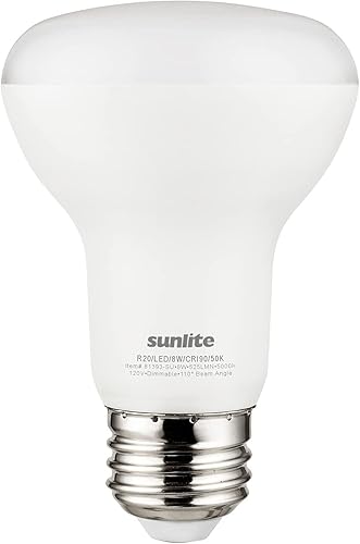Sunlite 81393 LED 90 CRI R20 - Bombilla empotrable 8 vatios equivalente a 50 W 525 lúmenes regulable base media E26 ángulo de haz amplio de 110