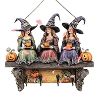 NPLSEO Halloween Witch Key Holder Wooden Pumpkin Wall Decor, Fairy Wooden Wall Hanging Ornament for Entryway, Coat Rack with 4 Hooks Bohemian Witch Key Holder, Organizer Thanksgiving Halloween